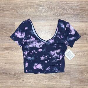 lululemon athletica Navy Crop Top with Pink Tie-Dye - Align Tee